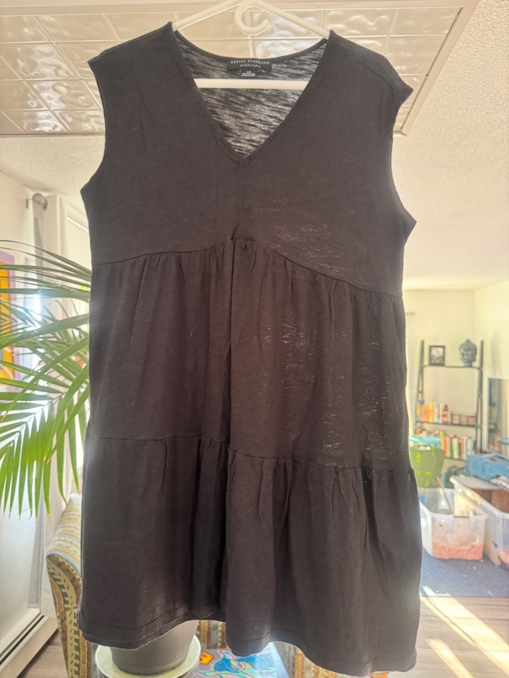 Social Standard by Sanctuary Black Babydoll Mini Dress - Tiered Swing - L